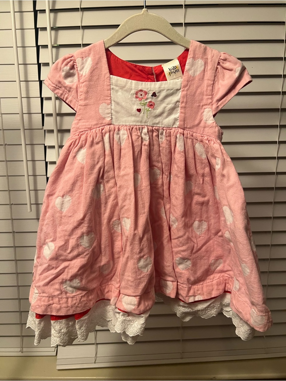 Wildflowers Pink Heart Dress with Floral Embroidered Yoke